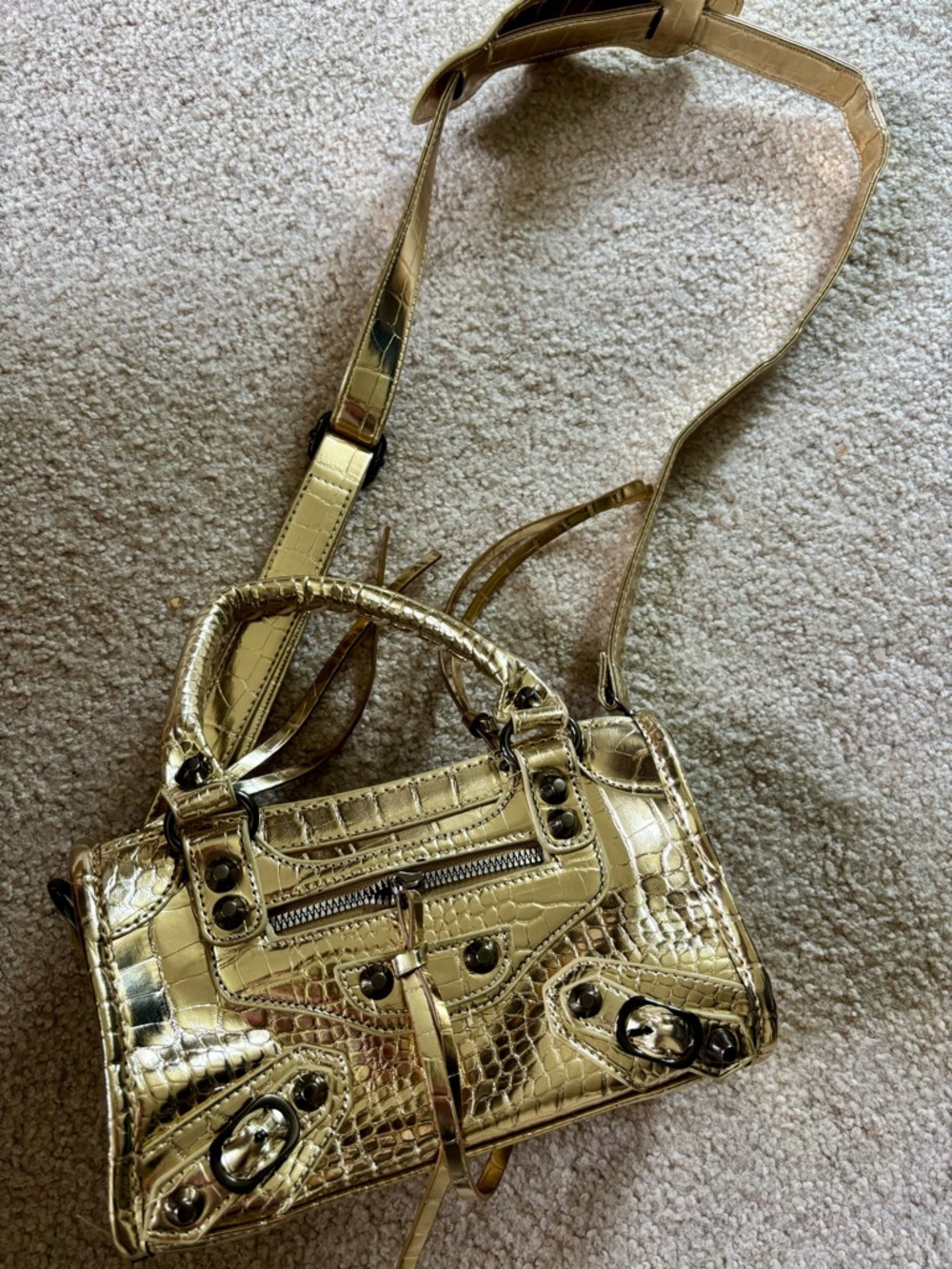 Metallic Gold Croc-Embossed Women’s Crossbody Bag